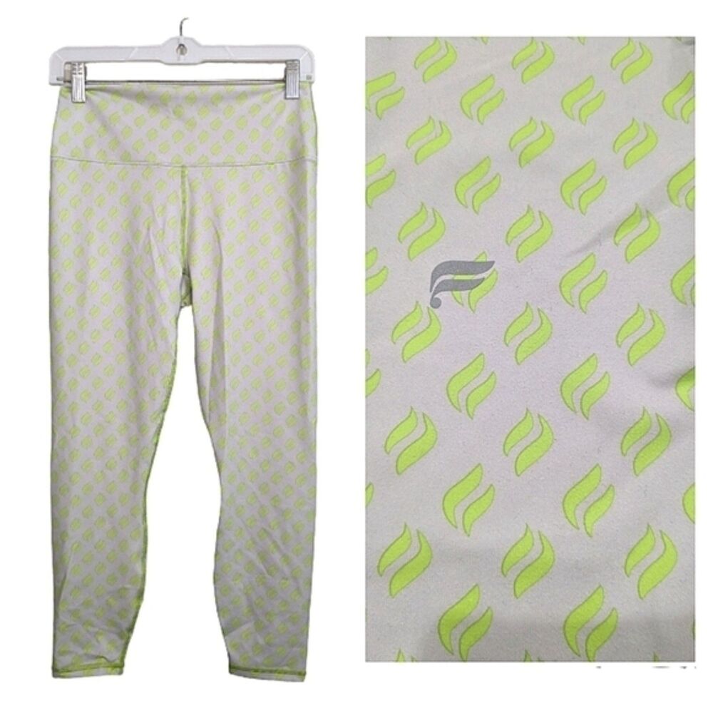 NWT Fabletics Gray Neon Green Limeade Capri Leggings Performance Activewear M/8